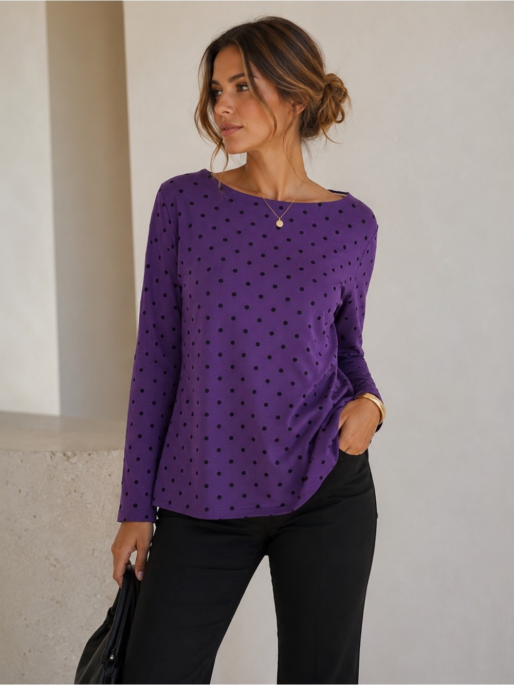 Penmans Purple Polka Dot Long Sleeve Top Women’s Medium